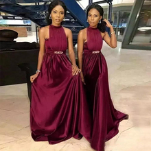 2019 Halter A-Line Long Bridesmaids Dresses Sweep Train Formal Long Vestidos De Honor Of Maid Cheap Burgundy dress 2024 - buy cheap