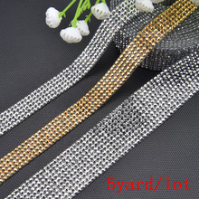 5 Yards/Lot Iron on Resin Rhinestone Trim Hot Fix Applique 5/10 Rows Ribbon Wedding Decoration Banding Silver/Gold Color Tape 2024 - buy cheap