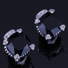 Splendid Square Black Cubic Zirconia White CZ Silver Plated Clip Hoop Huggie Earrings V0904 2024 - buy cheap