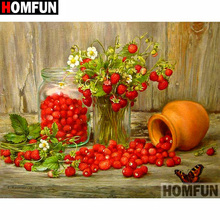 Homfun quadrado completo/broca redonda 5d diy pintura de diamante "frutas morango" bordado ponto de cruz 3d decoração de casa presente a16939 2024 - compre barato