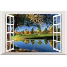 3D Full Colour High Definition Forests Riverside Reflection Nature False Faux Window Frame Window Mural Vinyl Bedroom 2024 - buy cheap