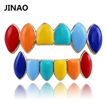 Jinao hiphop grelha de dentes, dourada, prateada, dental, boca, cosplay, festa, dente, joias do corpo, presentes 2024 - compre barato