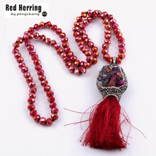 Fashion Bohemian Tribal Jewelry Long Crystal Glass Knotted Natural Druzy & Tassel Pendant Necklaces For Women Ethnic Necklace 2024 - buy cheap