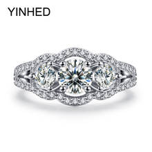 YINHED 100% Solid 925 Sterling Silver Wedding Rings for Women Three-Stones Cubic Zirconia CZ Engagement Ring Jewelry ZR290 2024 - buy cheap
