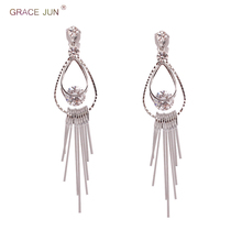 GRACE JUN High-grade Silver Plated CZ Double Teardrop Clip on Earrings and Pierced Earrings Charm Jewelry Factory Wholesale 2024 - buy cheap