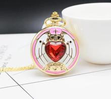 Reloj de bolsillo rosa para chica, pulsera de bolsillo de cuarzo con caricaturas animé dorado, colgante analógico, collar, relojes de bolsillo para mujer, P180 2024 - compra barato