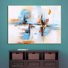 Quadro decorativo para parede, pintura a óleo azul abstrata moderna pintada à mão, tela decorativa para parede, decoração de casa, sala de estar 2024 - compre barato