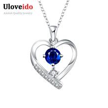 Sapphire Jewelry Heart Pendant for Women Silver Necklace Collar Wedding Jewelry 2016 Suspension Birthday Gifts Vintage N053-A 2024 - buy cheap
