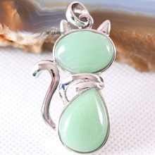 Free Shipping Cute Cat Shape Fit Necklace For Girls Women Jewelry Gift Natural Stone Beads Green Aventurine Pendant 1Pcs K488 2024 - buy cheap