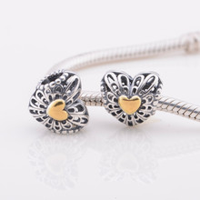 Cuentas básicas de plata esterlina 925, accesorio de color dorado, corazón de amor, adecuado para pulseras y collares de estilo Pandora 2024 - compra barato
