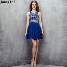 JaneVini Sparkly Crystals Homecoming Dresses 2019 Short Royal Blue Party Gowns Beaded Chiffon Prom Wear robe bleu royal courte 2024 - buy cheap