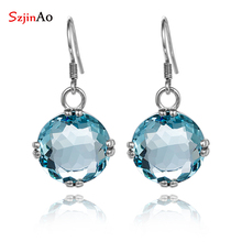 Szjinao Unique Custom Hearts 925 Sterling Silver Vintage Earrings For Women Oval Aquamarine Wedding Wholesale Fashion Jewelry 2024 - buy cheap