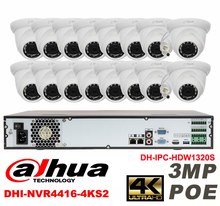 Dahua original 16ch 3mp h2.64 DH-IPC-HDW1320S 16 pçs câmera de rede poe dahua DHI-NVR4416-4KS2 dome cctv kit câmera de segurança ip 2024 - compre barato