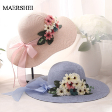 Maershei chapéu de palha com laço grande, chapéu de praia feminino dobrável para férias 2024 - compre barato