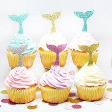 Topos de cupcake de aniversário com glitter, decoração de bolo confeitaria sob o mar 2024 - compre barato