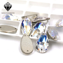 Free shipping Flatback glass crystal double hole sew on rhinestones Teardrop Crystal moonlight rhinestones diy accessories 2024 - buy cheap