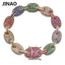 Iced Out Zircon Colored Chain Bracelet Men's Hip hop Jewelry Copper Material Jewelry Clasp Personality CZ Bracelet Link 7/8 inch 2024 - buy cheap