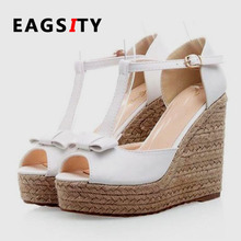 EAGSITY Japan style Mary Jane shoes platform wedges peep toe sandals women high heel bowtie knot ankle strap espadrilles cosplay 2024 - buy cheap