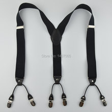 Adults large size Suspenders Mens  Supper  Suspenders 6 Clip-on Y-Back BLACK Braces Elastic Suspender 3.5cm Width 2024 - buy cheap