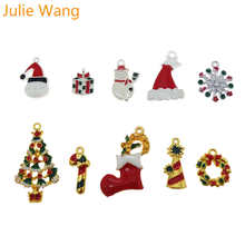Julie Wang 10pcs Alloy Enamel Colorful Christmas Tree Shoe Hat Snowflake Charms Pendant Jewelry Making Christmas Decoration 2024 - buy cheap