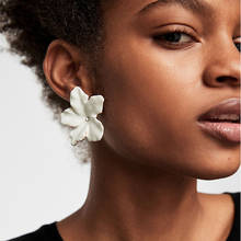 Women Brand Hot Sale Ethnic Metal Floral Crystal Rhinestone Statement Stud Earrings Big White Flower Earrings ZA Jewelry 2024 - buy cheap