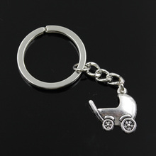New Fashion Men 30mm Keychain DIY Metal Holder Chain Vintage Baby Carriage Buggy Pram 20x21mm Silver Color Pendant Gift 2024 - buy cheap