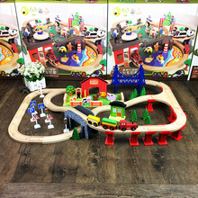 2019 conjunto de ferrovia de trem de madeira, 82 peças, conjunto de trilhos de faia, trilho de carro, modelo montado, blocos de construção, brinquedo de quebra-cabeça para crianças 2024 - compre barato