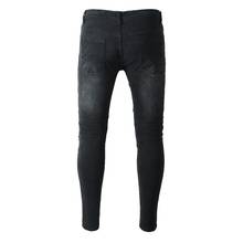 Мужские джинсы с дырками на коленях, облегающие Стрейчевые рваные байкерские джинсы с молнией на подоле, брюки для мужчин 2024 - купить недорого