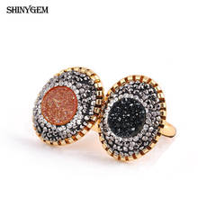 ShinyGem Big Oval Gold CZ Crystal Finger Ring Chanpagne/Black Druzy Stone Ring Adjustable Natural Stone Wedding Rings For Women 2024 - buy cheap