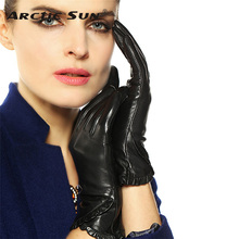 Touchscreen Ms. Leather Gloves Winter Plus Velvet Warm Fashion Black Genuine Leather Goatskin Glove Women Driving L001NC1 2024 - buy cheap