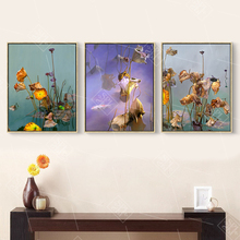 Amarelo folhas murchas pintura da lona do vintage zen temático lotus parede arte imagem para sala de estar decoração cartaz e impressões 2024 - compre barato
