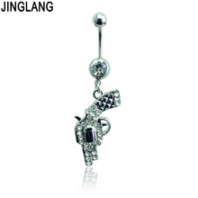 JINGLANG Fashion Belly Button Rings Stainless Steel Rhinestone Gun Navel Rings Body Piercing Jewelry Free S 2024 - buy cheap