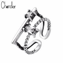 Chandler Original  Plating Square Cubic Zircon Rings H Pattern Double Line Retro Vintage Engagement Open Anillos Anel 2024 - buy cheap