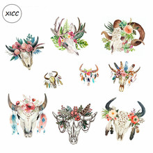 XICC Custom Horned Cattle Cow And Sheep Heat Transfer Printing Iron On Patches For Clothes West Coast Stickers Applique For DIY 2024 - buy cheap