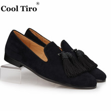 COOL TIRO Black Suede Loafers Men Handmade Tassels Slippers Wedding Dress Shoes Slip on Gentlemen Male's flat Casual Plus size 2024 - buy cheap