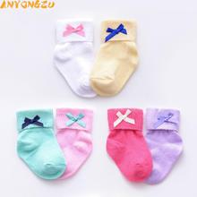 Anyongzu-Calcetines de algodón peinado para niñas, medias informales con lazo, 6 opciones de color, 10 par/lote 2024 - compra barato