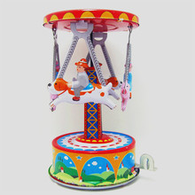 [Top] Adult Collection Retro Wind up toy Metal Tin amusement park carousel Rotating animal Mechanical Clockwork toy figure gift 2024 - купить недорого