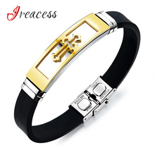 Pulsera de cruz de acero inoxidable y titanio para hombre, brazalete de silicona plateado, dorado y negro, joyería masculina 2024 - compra barato