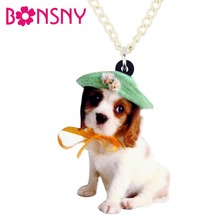 Bonsny Acrylic Sweet Cavalier King Charles Spaniel Dog Necklace Pendant Chain Choker Animal Jewelry For Women Girls Accessories 2024 - buy cheap