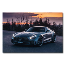 Papel tapiz de lona con estampado de Super Car Sunrise para decoración de habitación, Póster Artístico de pared con Marco, A M G GT R 2024 - compra barato