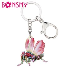 Bonsny Acrylic Flower Idolomantis Diabolica Mantis Key Chain Keychain Ring Novelty Insect Jewelry For Women Girls Bag Car Charms 2024 - buy cheap