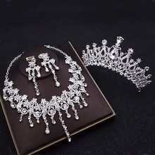 Luxury Tassels Rhinestone Bridal Jewelry Sets Silver Color Crystal Crown Tiaras Choker Necklace Earrings Set Wedding Accessories 2024 - buy cheap