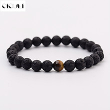 OIQUEI Tiger Eye Volcanic Stone Bracelet Men 8mm Black Lava Rock Stone Healing Balance Drip Oil Diffuser Stretch Yoga Bracelets 2024 - buy cheap