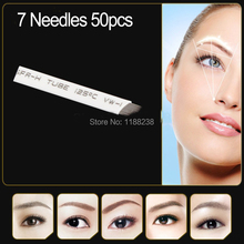 50pcs/lot professional permanent makeup blade Manual eyebrow tattoo curved 7 needles high quality cheap needles free shipping 2024 - buy cheap