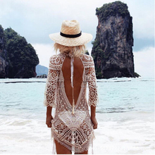Summer Sexy Women Bathing Suit Hollow Backless Lace Crochet Bikini Swimwear Cover Up Beach Mini Dress 2024 - buy cheap