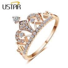 USTAR Princess Crown Rings for women AAA cubic zirconia micro pave setting engagement wedding rings female Anel accessories 2024 - buy cheap