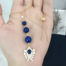 UMGODLY Luxury Brand Yellow Gold Color Lucky Eye Navy Blue Stones Fish Necklace Adjust Chain Women Fashion Jewelry 2024 - buy cheap