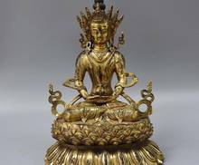 14" Tibet Buddhism Bronze Gold Gilt Amitayus longevity God Goddess Buddha Statue 2024 - buy cheap