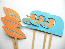 Fashion Surf Party-Beach Party-Surfboard-Surfer cupcake toppers sea wedding cocktail Party Food Picks 2024 - buy cheap