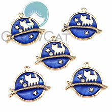 5X Blue Enamel Metal Cat Tree Branches KC Gold Color Charms Girls Women DIY Necklace Pendant Jewelry Accessory 22215 2024 - buy cheap